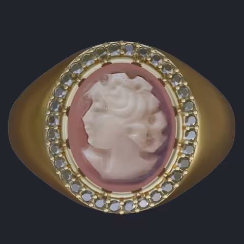 Cameo &amp; Diamond Halo Ring - Top