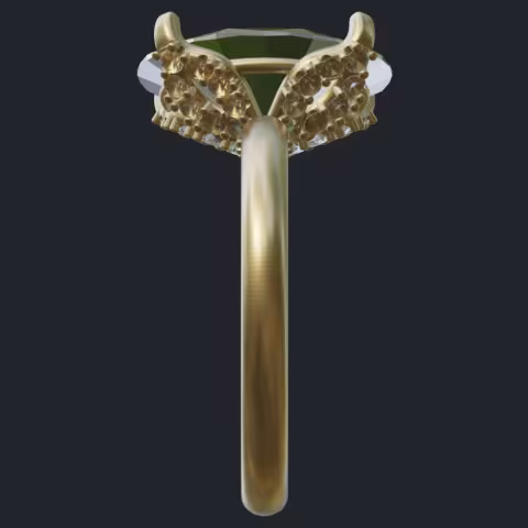 Oval Cut Diamond With Leave Shapes Solitaire - Side