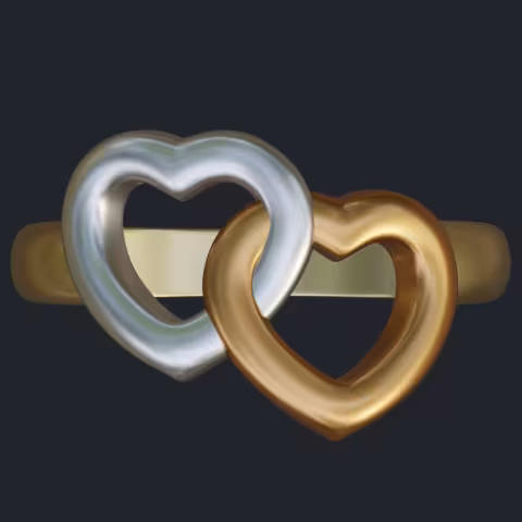 Two Hearts Tricolor Gold Ring - Top