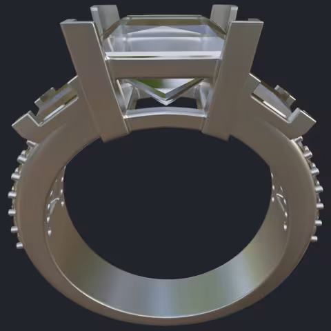 Three Princess Cuts &amp; Round Diamond Ring - Profile