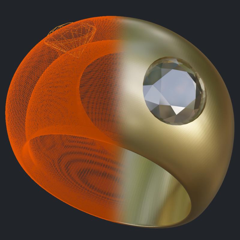 Dome Ring with Two Diamonds - 3D