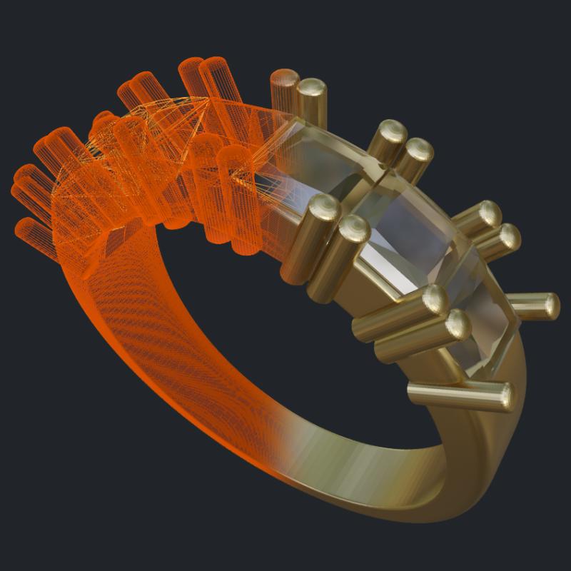 Princess Cut Diamond Half-Band - 3D