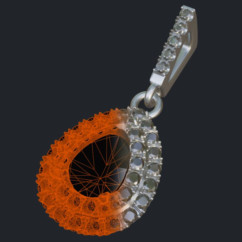 Pear Shape Diamond Halo Pendant - 3D