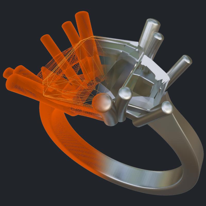 Radiant &amp; Trapezoid Diamond Ring - 3D