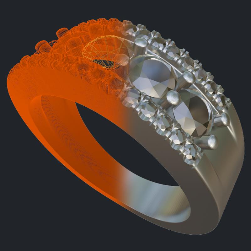 Five Round Diamonds Ring - 3D