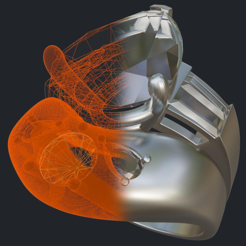 Round &amp; Pear Shape Diamond Matching Band - 3D