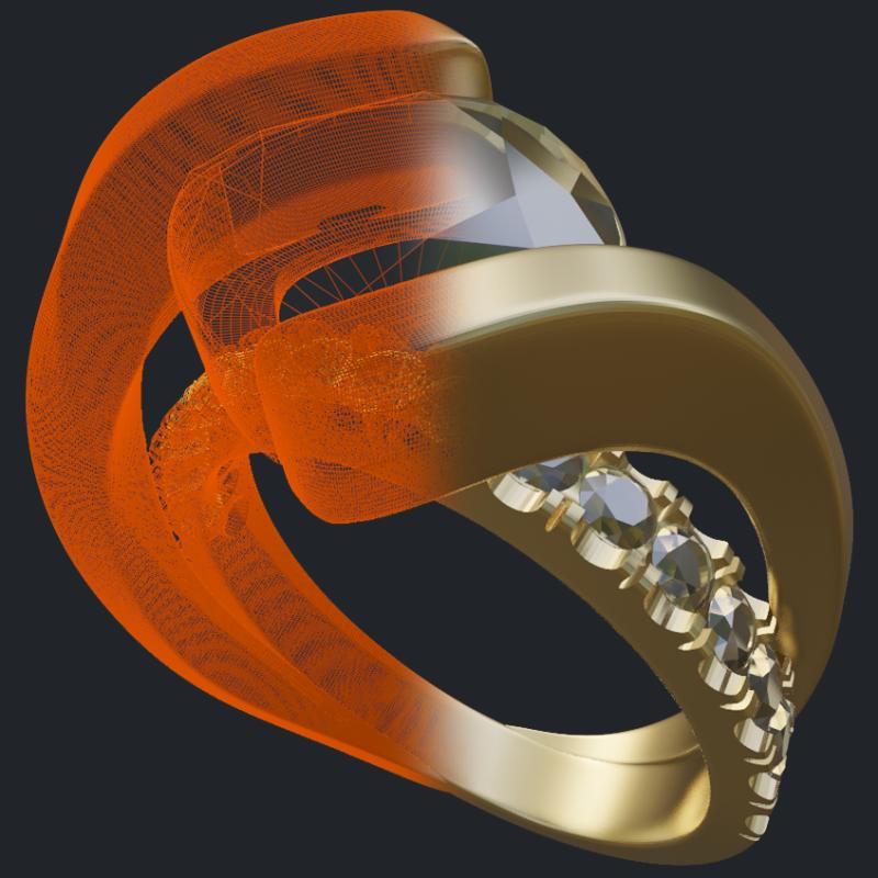 Solitaire with Floating Center on top of Diamond Band - 3D