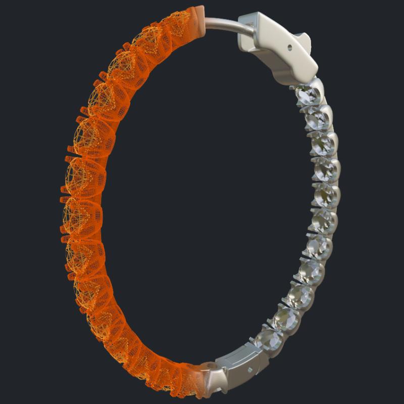 Inside Out Oval Hoop Earrings - Round Diamonds Size 3.2mm - 3D