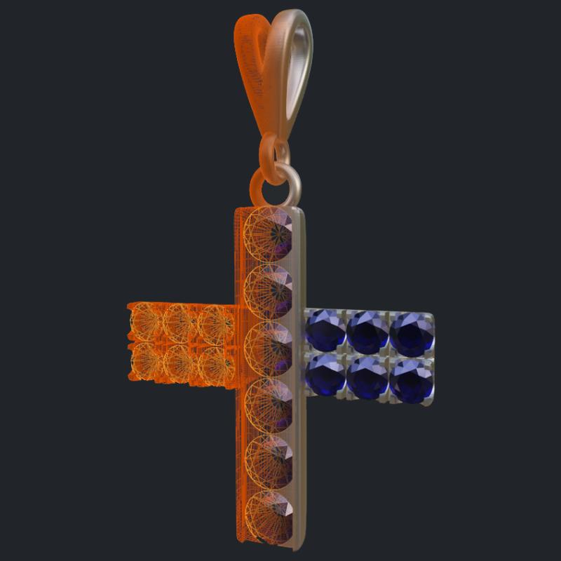 Sapphires Cross in 14k White Gold - 3D