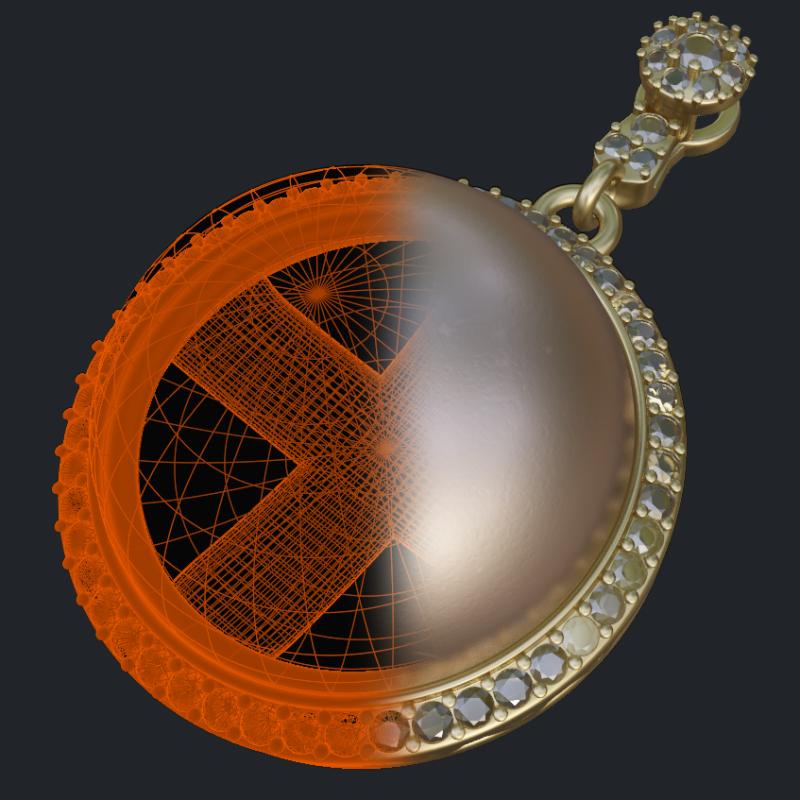 Mabe Pearl Diamond Halo Pendant - 3D