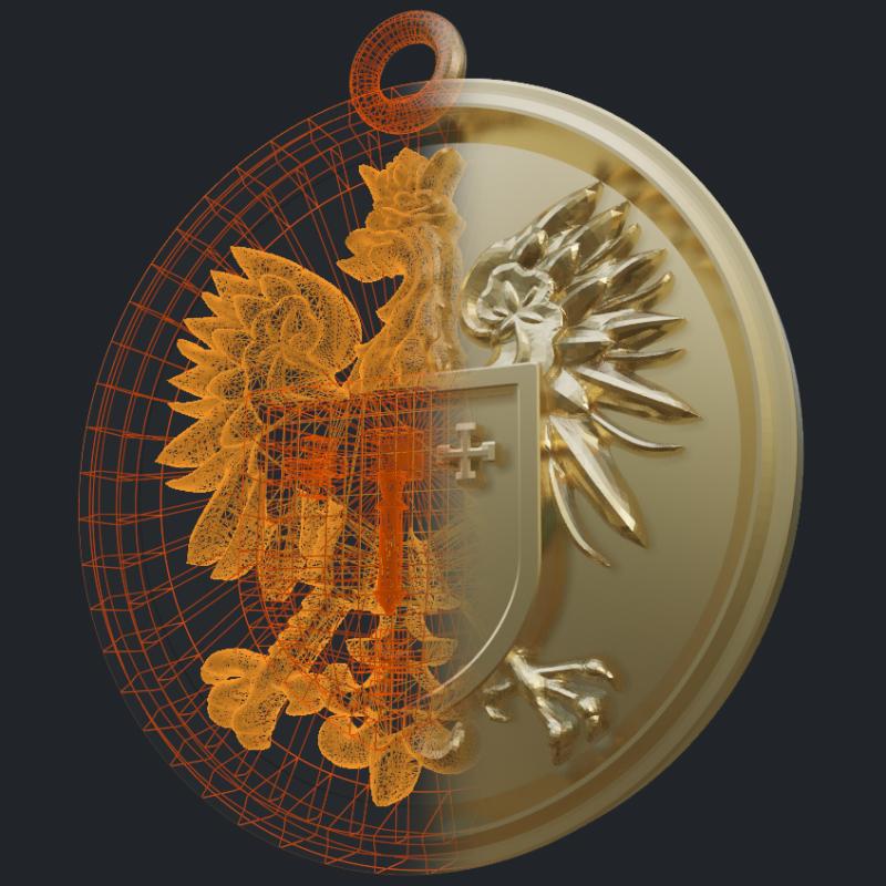 Small Polish Shield Pendant - 3D