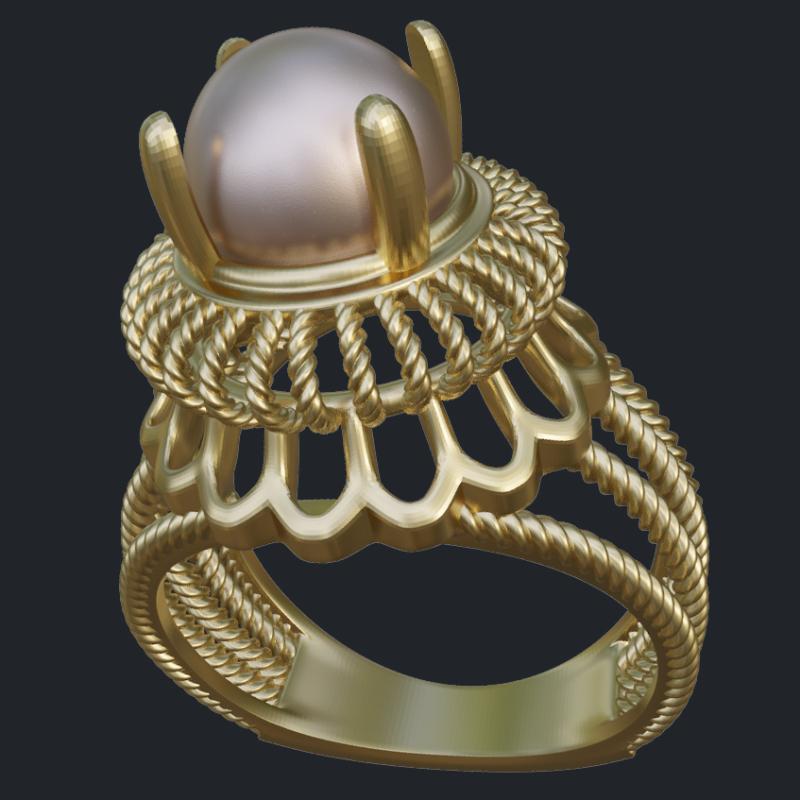 Filigree Ropes Pearl Ring - Main