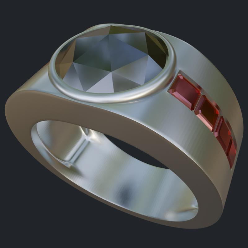 Rose Cut Black Diamond &amp; Rubies Ring - Main