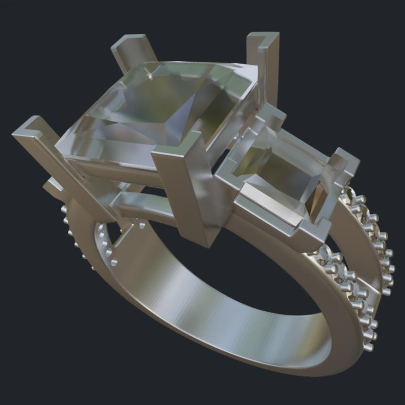 Three Princess Cut &amp; Round Diamonds Split Shank Ring - Main