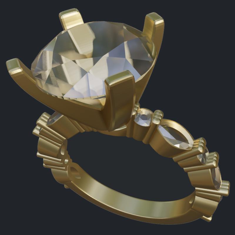 Round &amp; Marquise Diamond Engagement Ring - Main