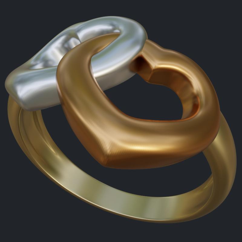 Two Hearts Tricolor Gold Ring - Main