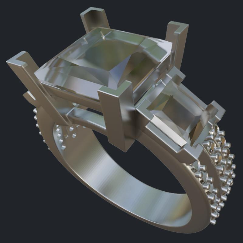 Three Princess Cut &amp; Round Diamonds Engagement Ring - Main