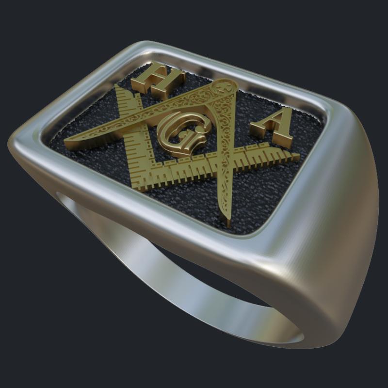 Two Tone Gold Masonic Ring With Black Rhodium - Main