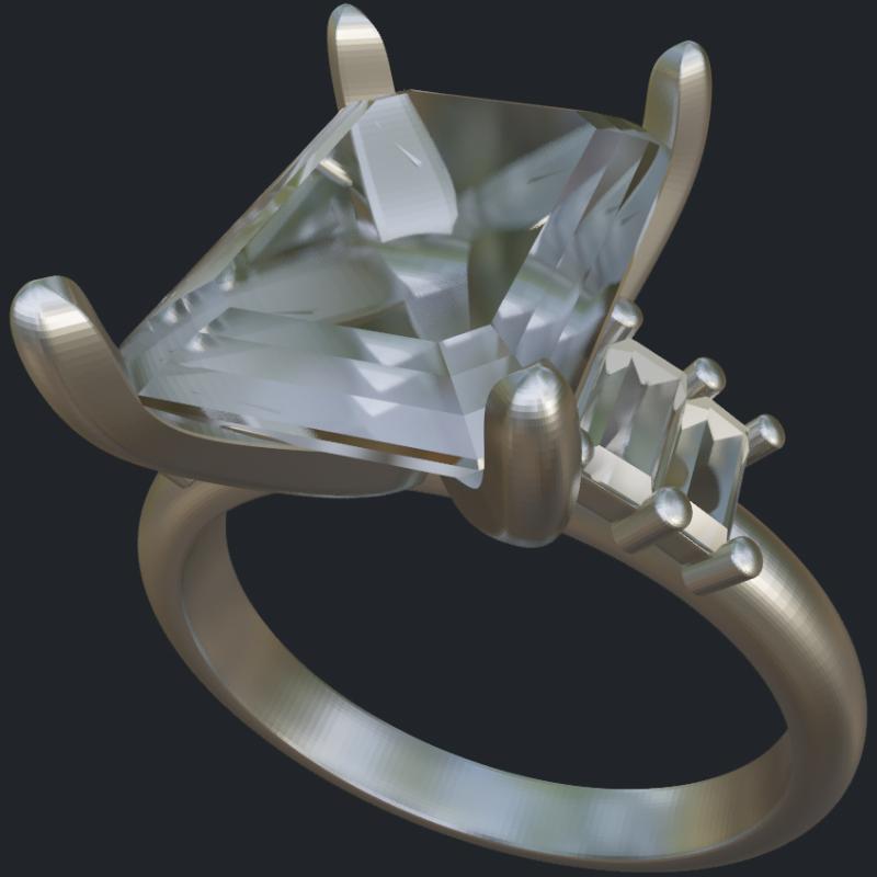 Emerald Cut with Baguettes Ring - Main