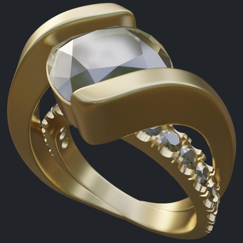 Solitaire with Floating Center on top of Diamond Band - Main