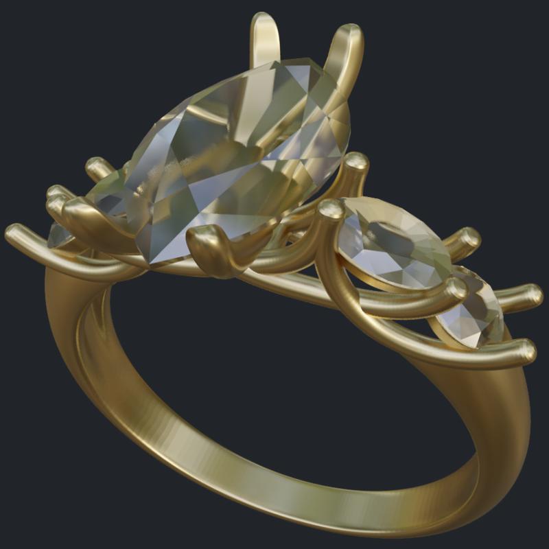 Engagement Ring with Shared Prongs for Side Stones - Main