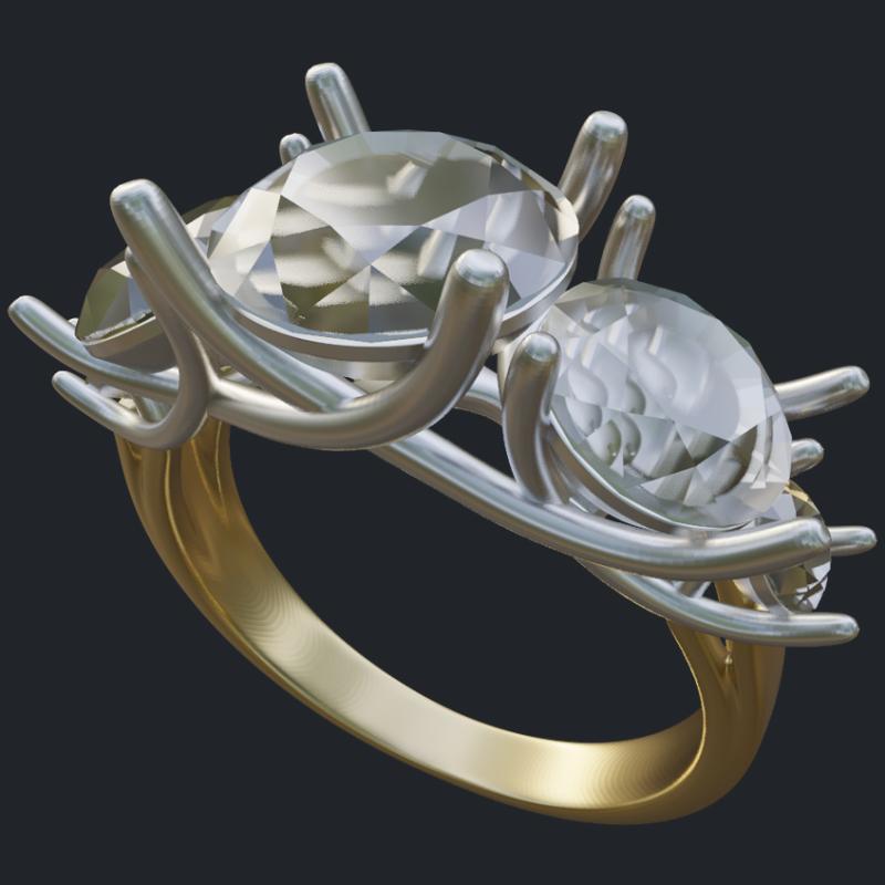 5 Stones Shared Prong Two-Tone Ring - Main