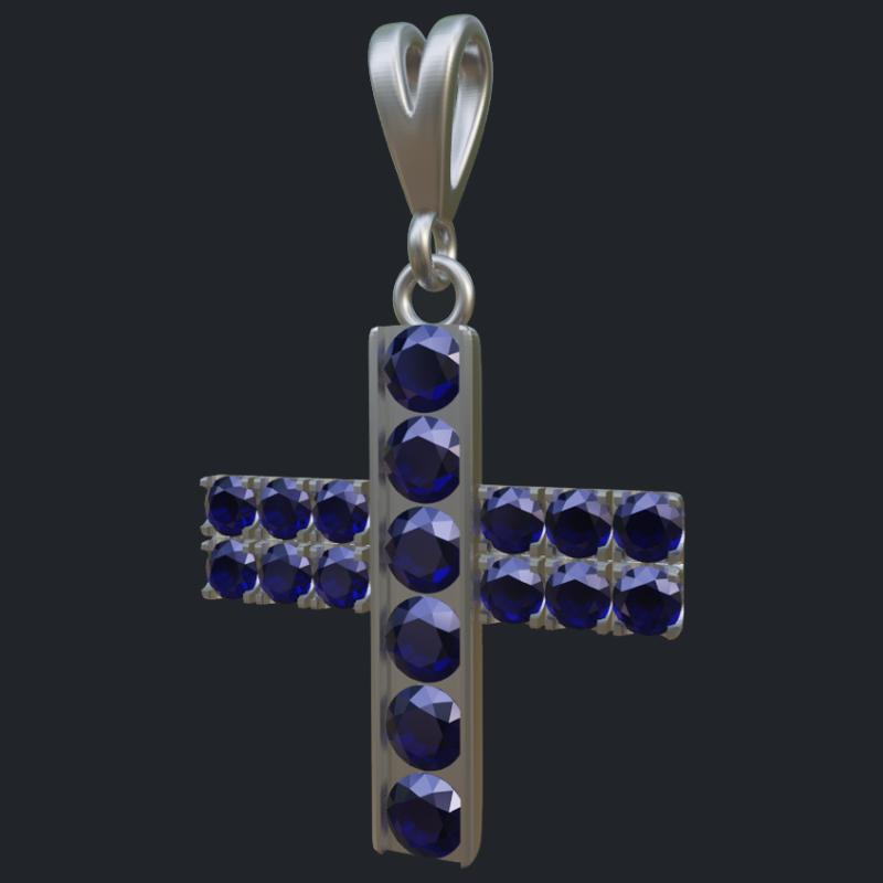 Sapphires Cross in 14k White Gold - Main