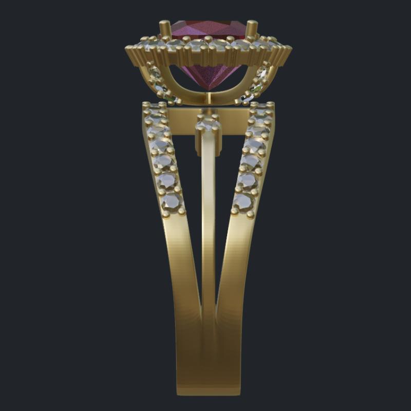 Cushion Cut Pink Tourmaline &amp; Diamond Halo Removable Head Ring - Side