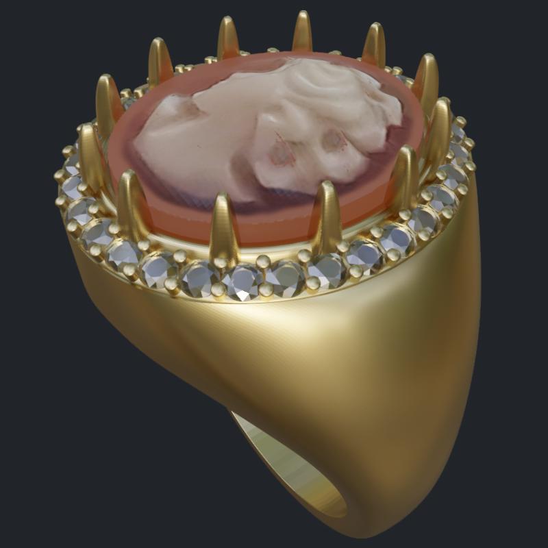 Cameo &amp; Diamond Halo Ring - Side