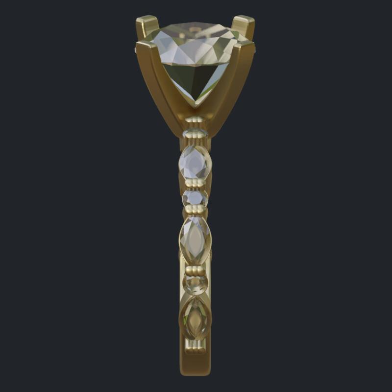 Round &amp; Marquise Diamond Engagement Ring - Side