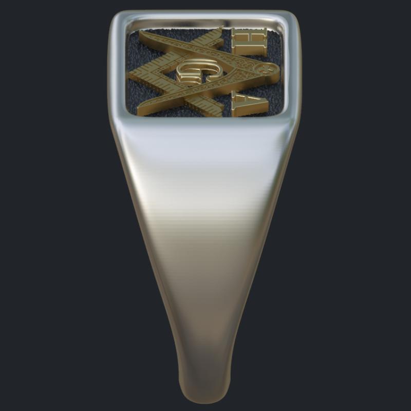 Two Tone Gold Masonic Ring With Black Rhodium - Side