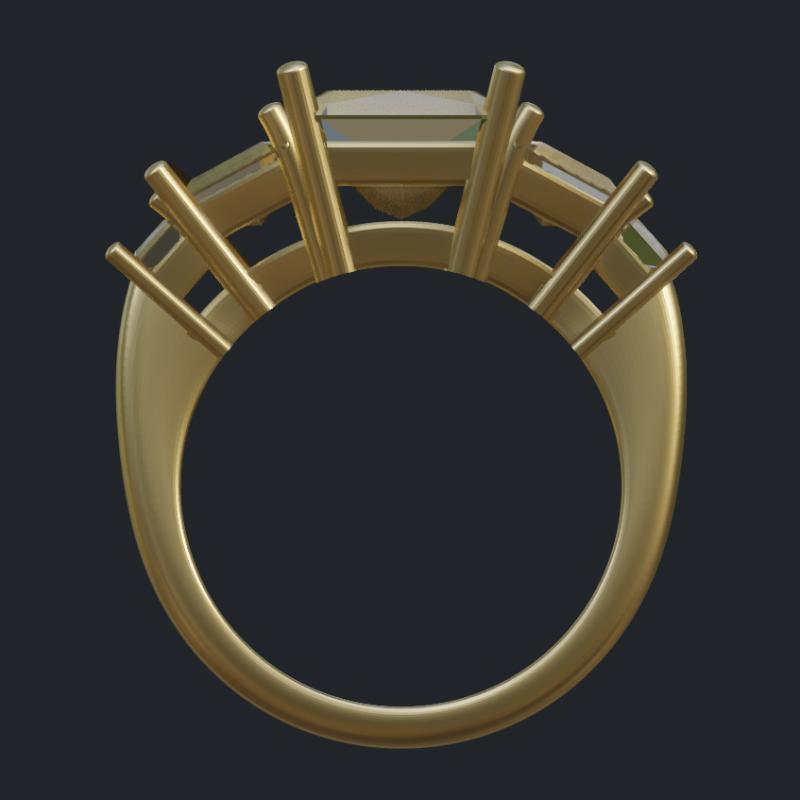 Radiant Cut, Trapezoid Cut and Princess Cut Diamond Ring - Profile