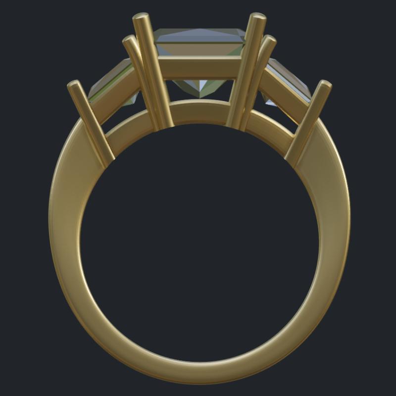 Three-Stone Radiant &amp; Trapezoid Cut Diamond Ring - Profile