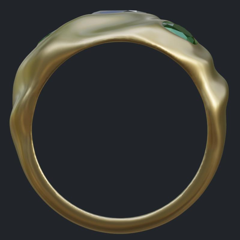 Marquise Diamond &amp; Pear Shape Emeralds Irregularly Rippled Dome Ring - Profile