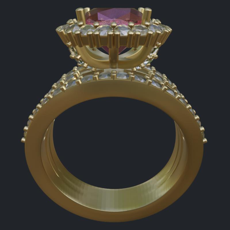 Cushion Cut Pink Tourmaline &amp; Diamond Halo Removable Head Ring - Profile