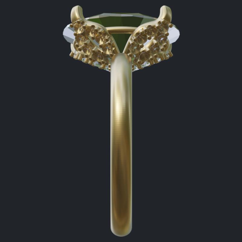 Oval Cut Diamond With Leave Shapes Solitaire - Side