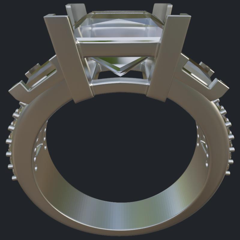 Three Princess Cut &amp; Round Diamonds Split Shank Ring - Profile