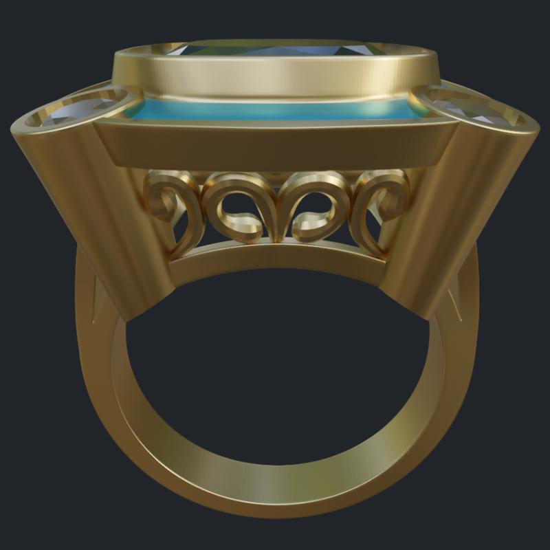 Blue Enamel, Aquamarine &amp; Diamonds Ring - Profile