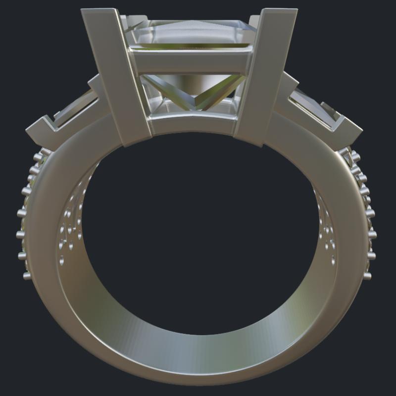 Three Princess Cut &amp; Round Diamonds Engagement Ring - Profile