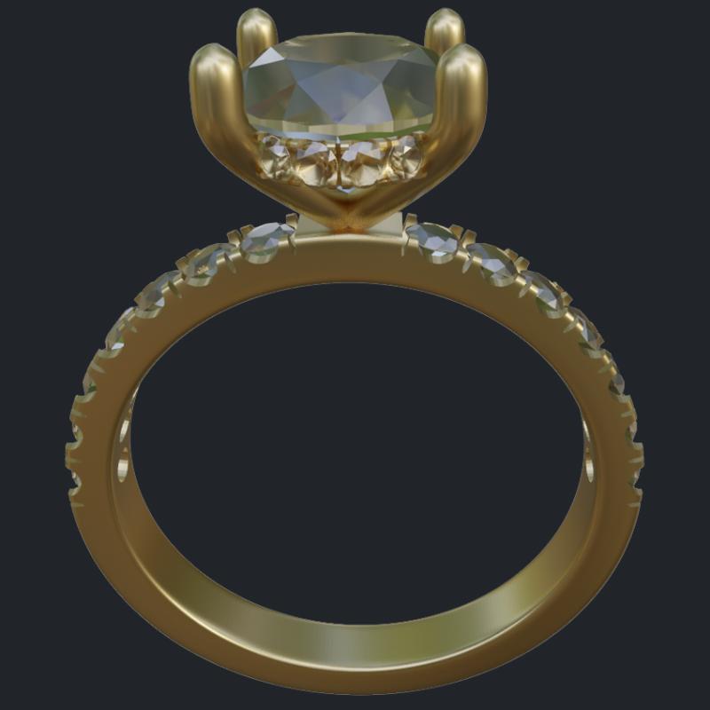 Oval &amp; Round Cut Diamonds Hidden Halo Ring - Profile