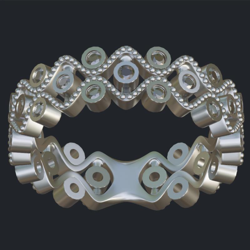 Zig-Zag Wide Diamond Band With Milgrain - Front