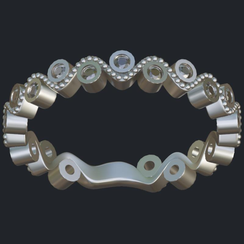 Zig-Zag Narrow Diamond Band With Milgrain - Front