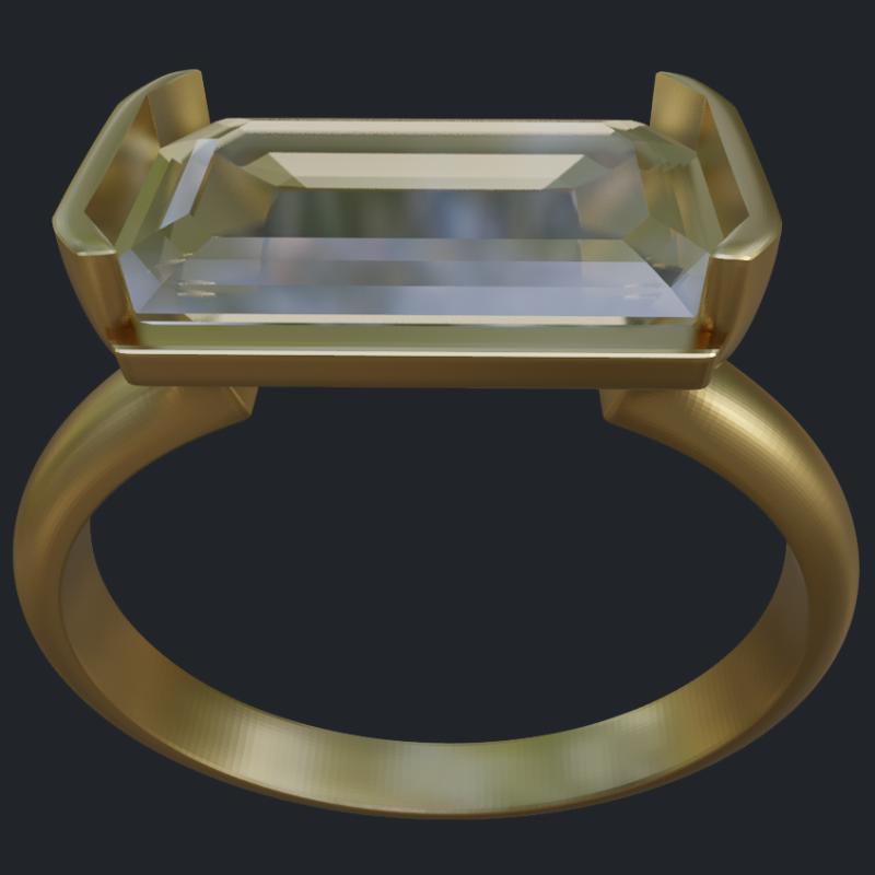 East-West Emerald Cut Diamond Mounting - Front