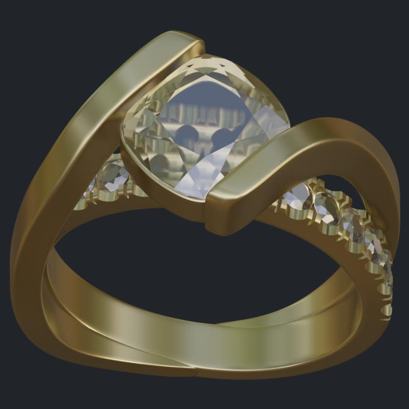 Solitaire with Floating Center on top of Diamond Band - Front