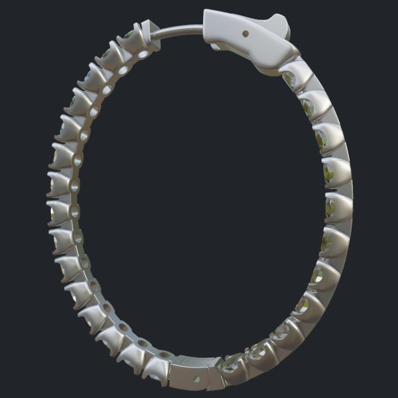 Inside Out Oval Hoop Earrings - Round Diamonds Size 3.2mm - Side