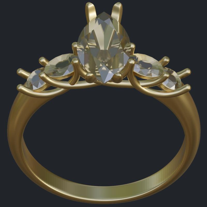 Engagement Ring with Shared Prongs for Side Stones - Front