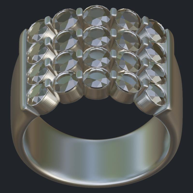 5 Rows By 5 Columns of Diamonds Wide Half Band - Front