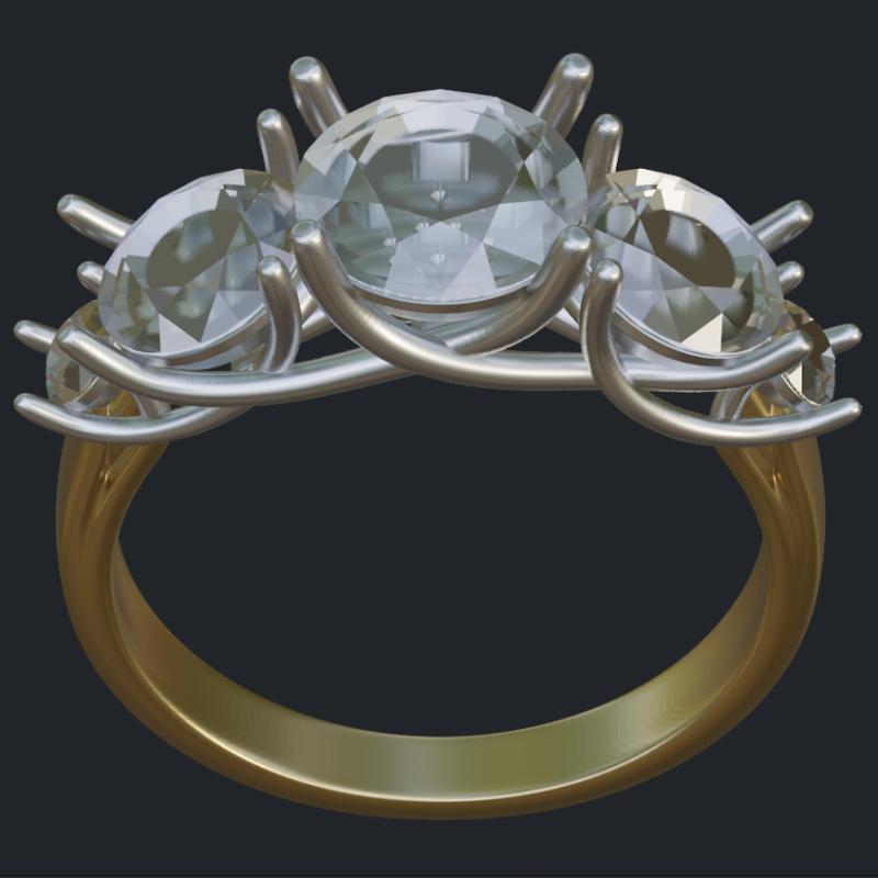 5 Stones Shared Prong Two-Tone Ring - Front