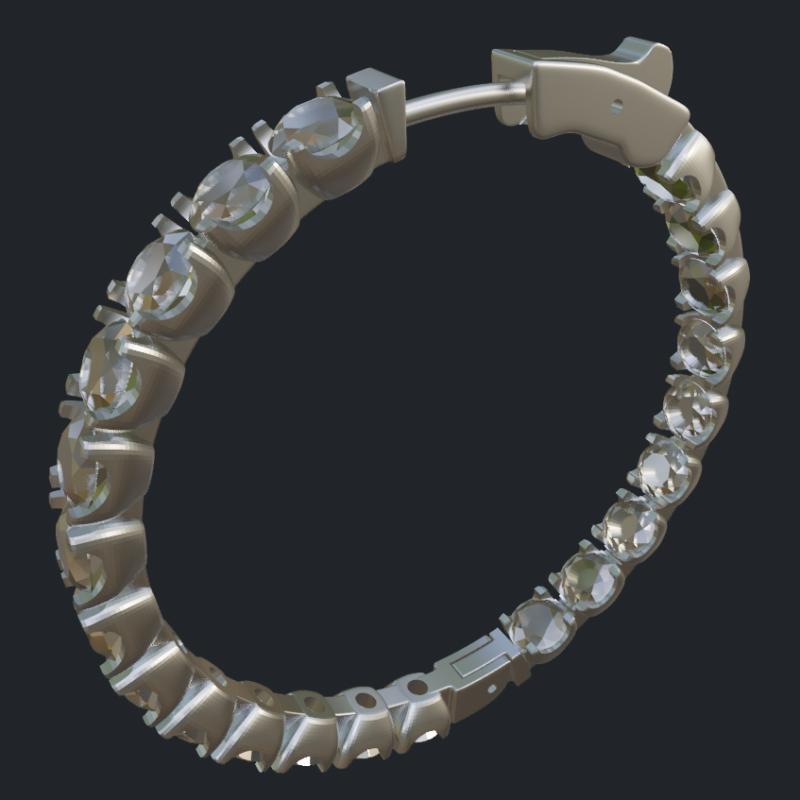 Round Hoop Earrings - Round Diamonds Size 4.0mm - Side