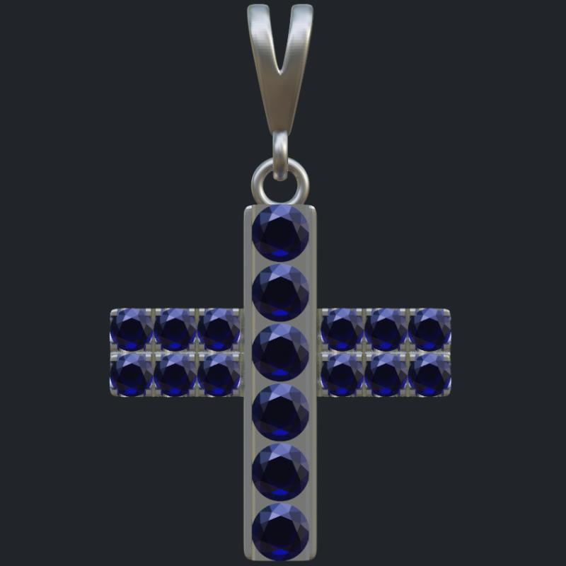 Sapphires Cross in 14k White Gold - Front